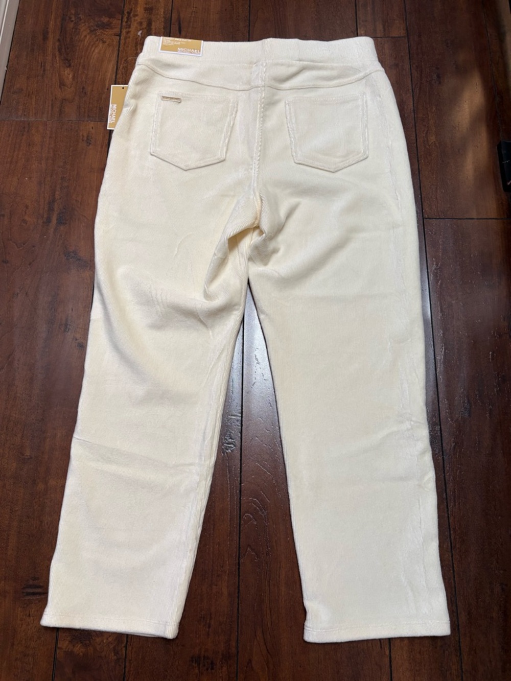 Michael Kors Bone Velour Pull On Straight Ankle Pants High Rise Stretch Large - Picture 2 of 8